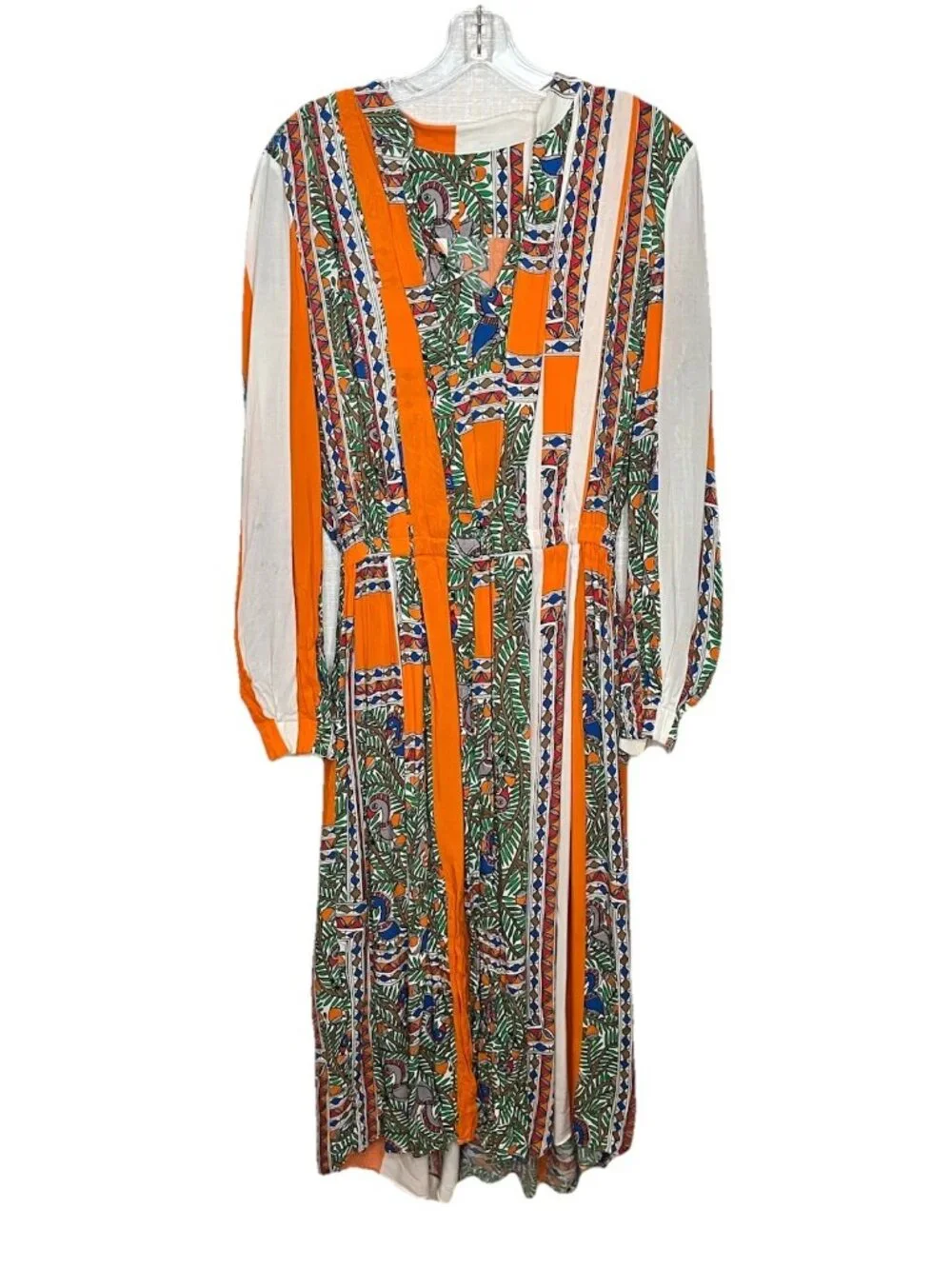 Tory Burch Dress Sz 8 Orange Brd Botanical Prnt Long Sleeve Maxi Boho Resort